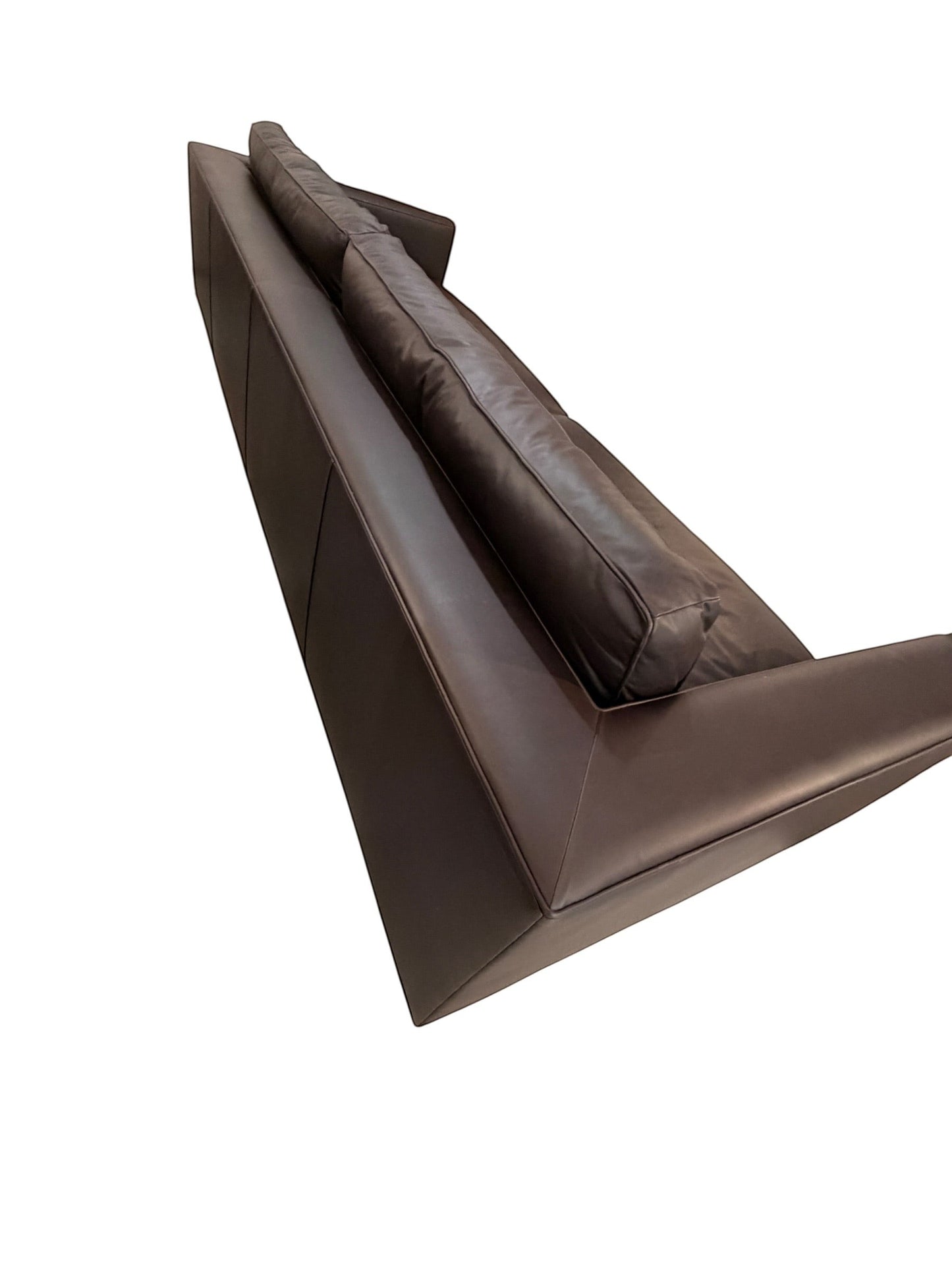 Grand Expressions Gallery and Home Store Restoration Hardware Maxwell extra long brown leather sofa with deep cushions.