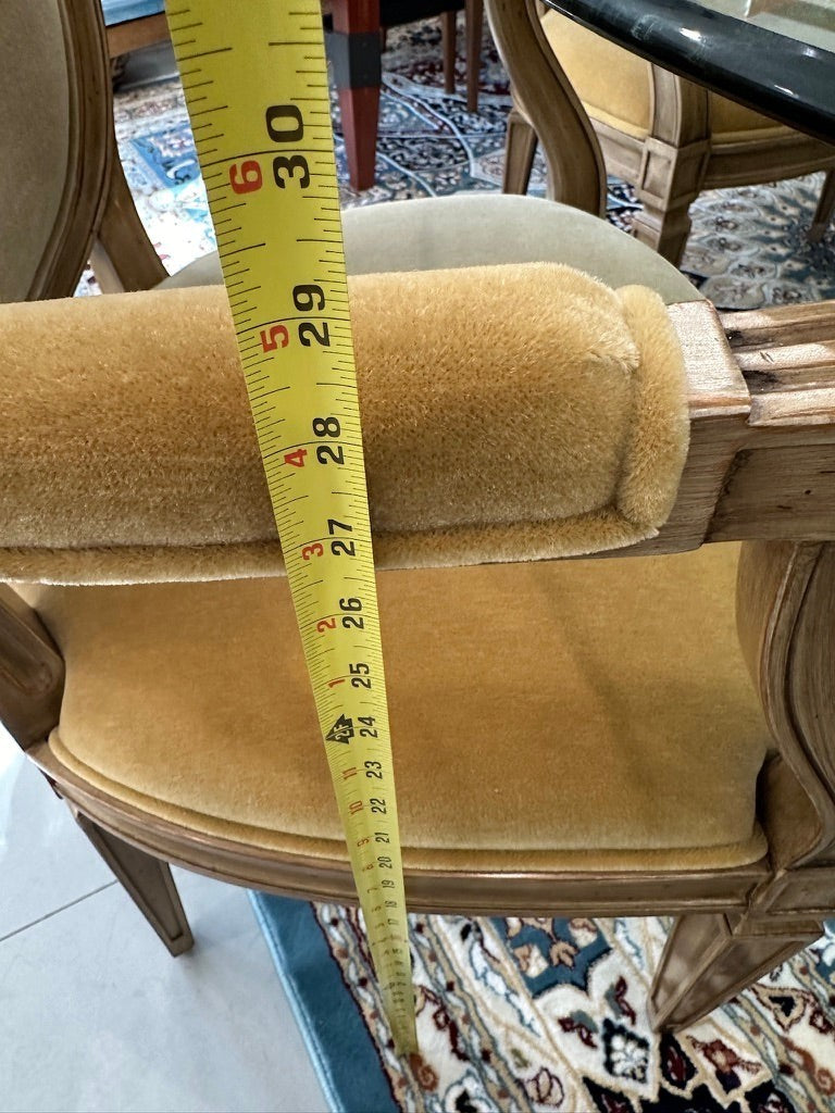 Grand Expressions Gallery and Home Store French Provincial mohair dining chair with blonde wood and gold upholstery.