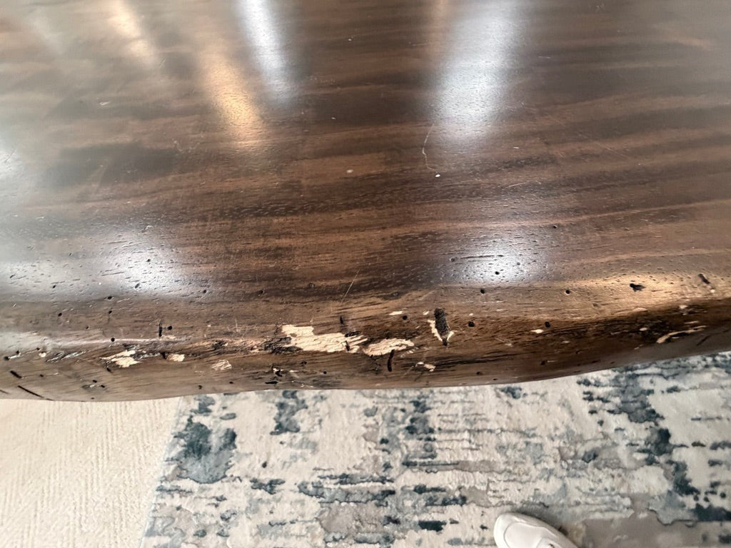 Grand Expressions Gallery and Home Store Restoration Hardware natural slab wood dining table with rustic live edge