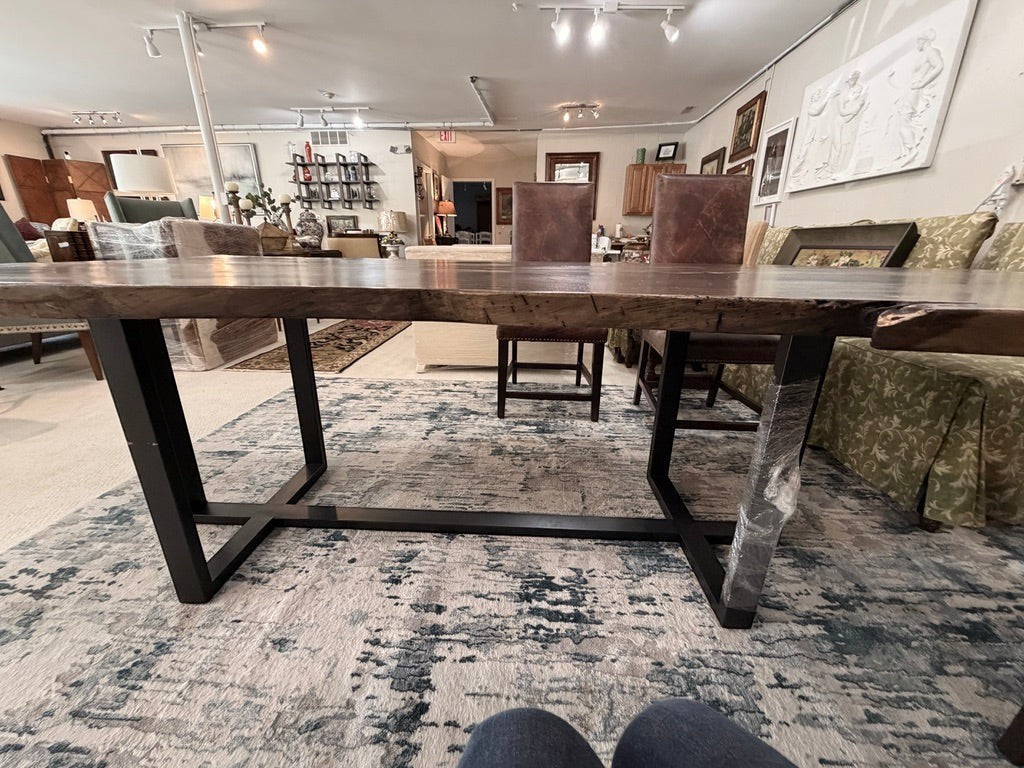 Grand Expressions Gallery and Home Store extra long natural slab wood dining table with black metal base