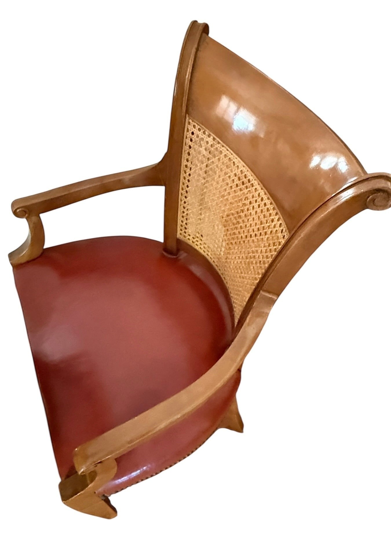 Grand Expressions Gallery and Home Store vintage Baker dining chair with cane back and red leather seat