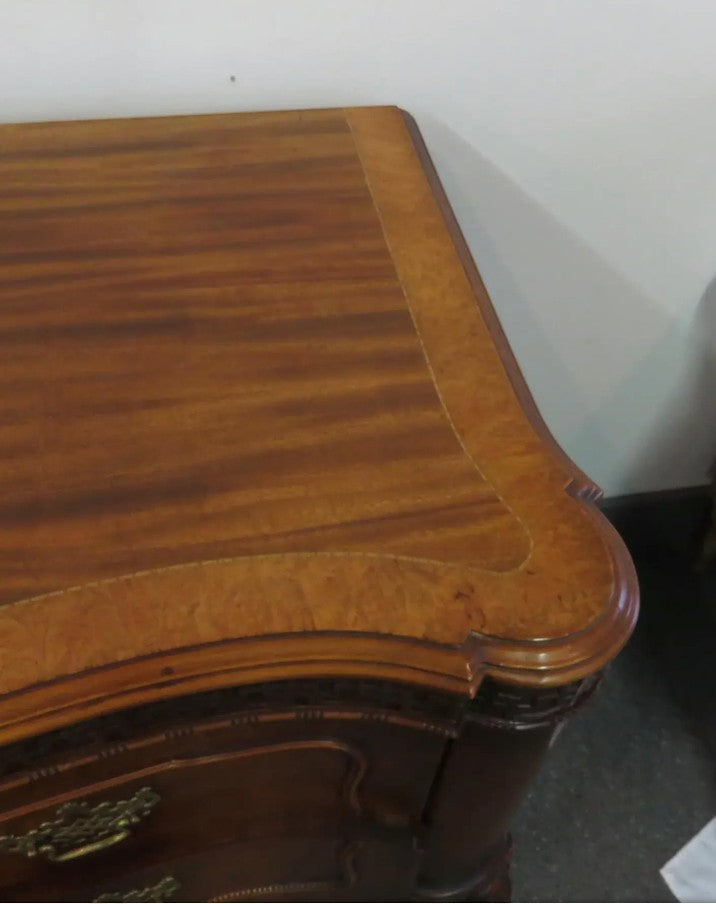 Vintage Robert W. Irwin Company chest of drawers with wood inlay and elegant carvings from Grand Expressions Gallery and Home Store