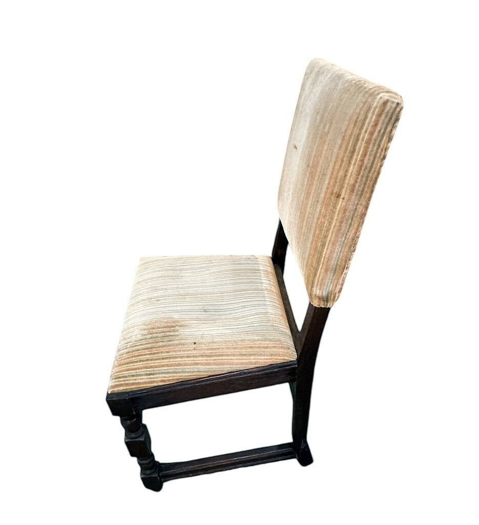 Grand Expressions Gallery and Home Store vintage English black walnut dining chair with striped upholstered seat