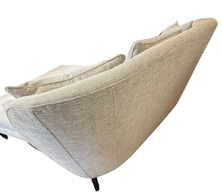 Grand Expressions Gallery and Home Store Wesley Hall Sanford settee in light beige performance fabric with pillows.