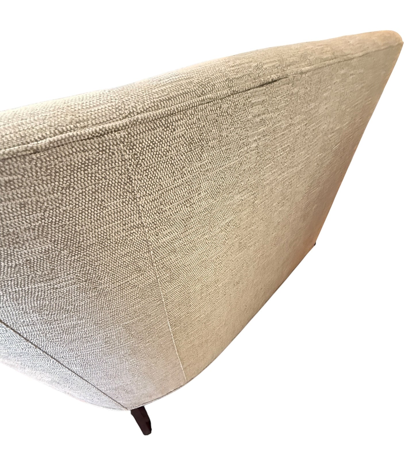 Close-up of light grey beige textured fabric on a Wesley Hall Sanford settee from Grand Expressions Gallery and Home Store