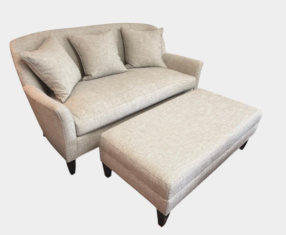 Grand Expressions Gallery and Home Store Wesley Hall Sanford settee and ottoman in light grey-beige performance fabric