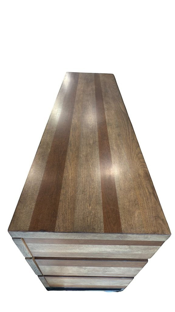 Grand Expressions Gallery and Home Store A.R.T. Furniture 6-drawer wood dresser with modern striped grain pattern.