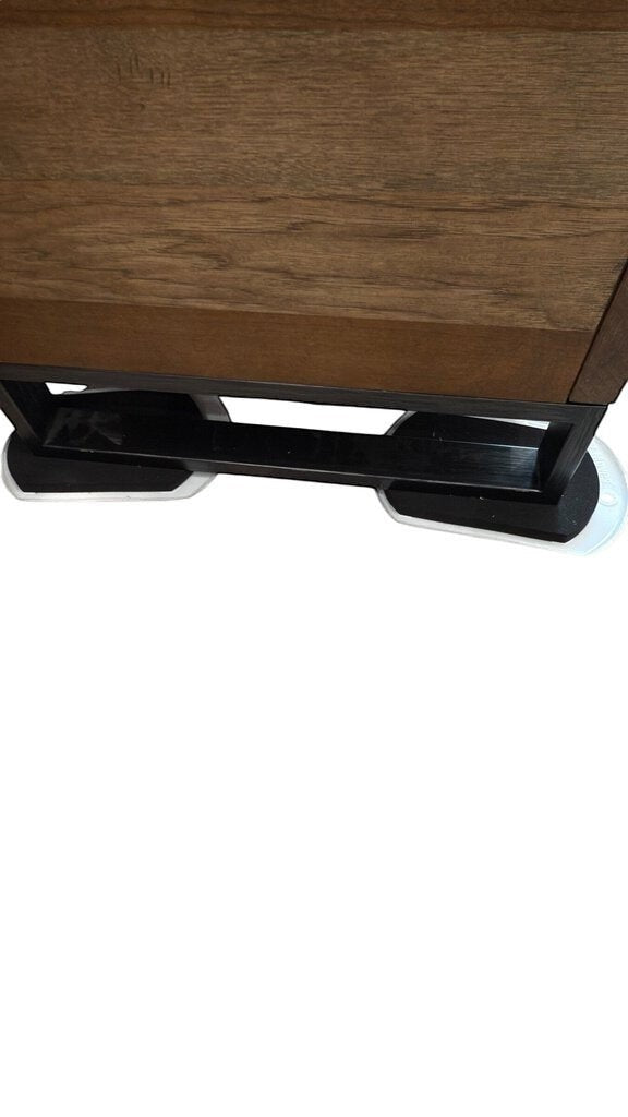 Grand Expressions Gallery and Home Store modern wood 6 drawer dresser with a black metal base and soft-close drawers.