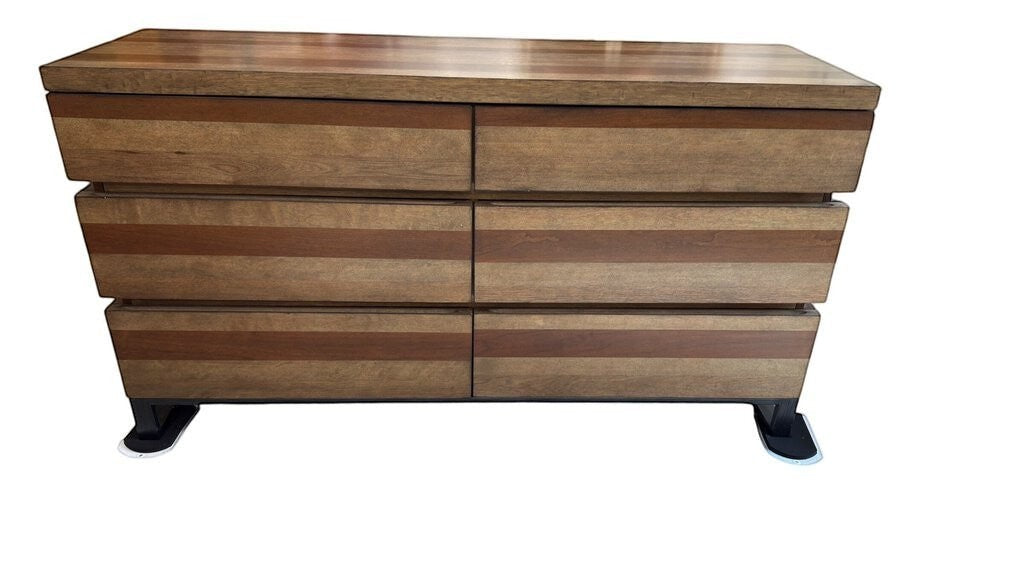Grand Expressions Gallery and Home Store A.R.T. Furniture 6-drawer wood dresser with black metal base.