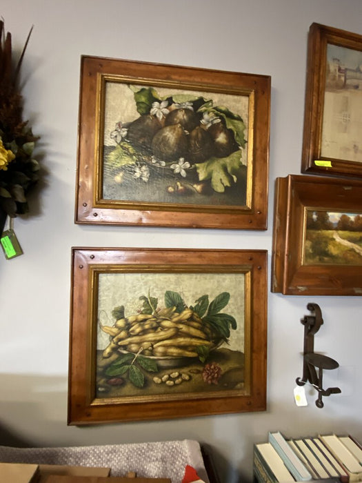 Garden Botanical Original Oil Paintings, Set of 2 Custom Framed