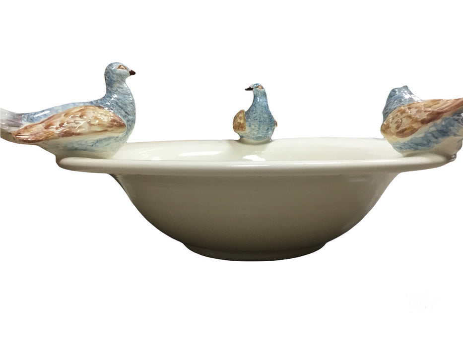 X-Large Porcelain Bird Bath/Bowl with Blue Doves