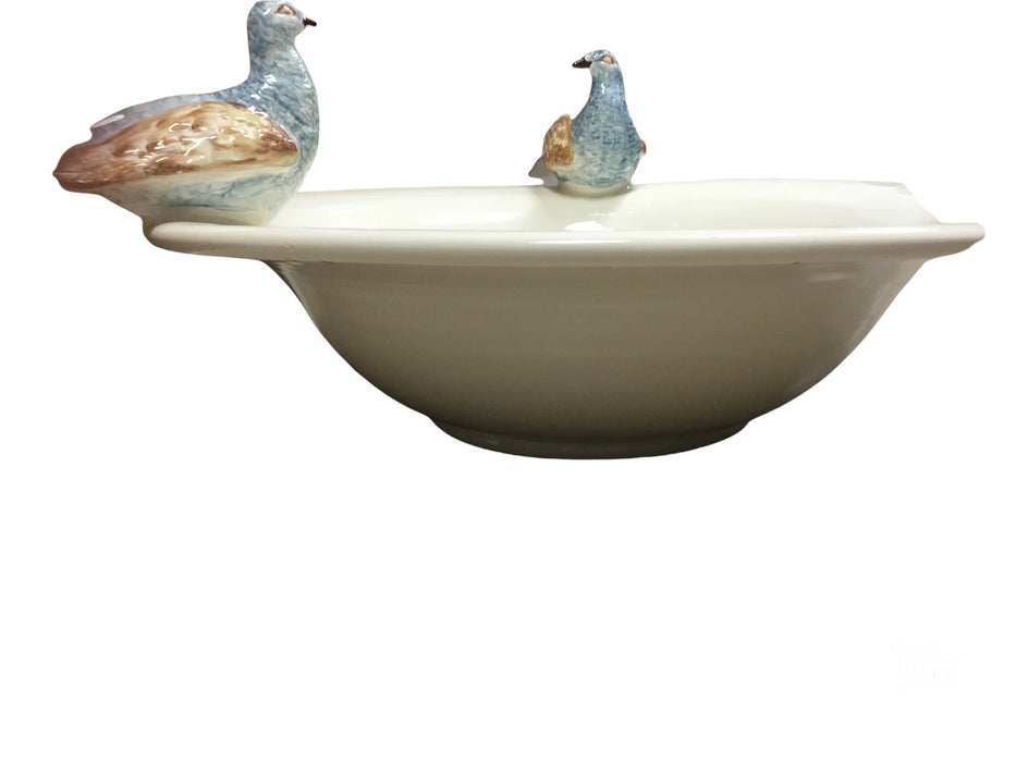 X-Large Porcelain Bird Bath/Bowl with Blue Doves