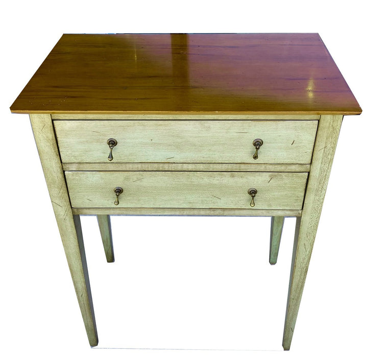 French Distressed Green Table With Natural Maple Top And Drawer - Grand Expressions Gallery and Home Store