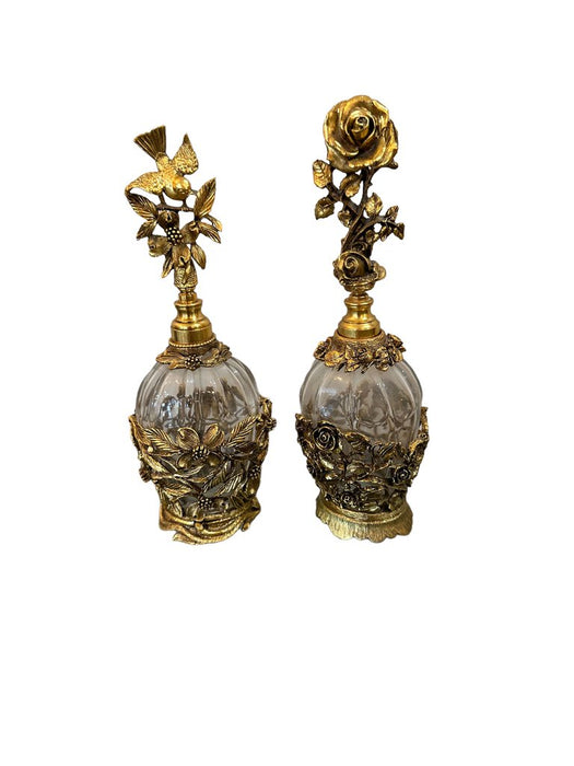 Pair of Antique Perfume Bottles – vintage 8.25 Matson 24k gold plated ormolu