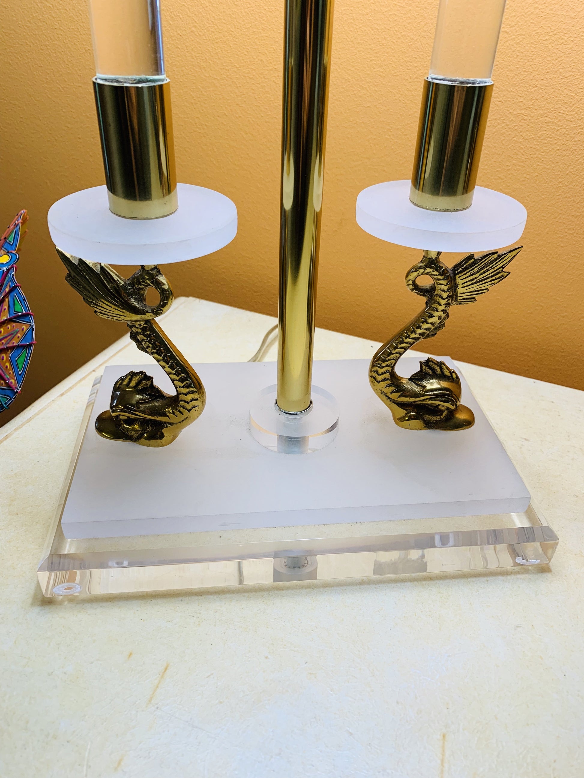 Neoclassical Lucite and Brass Lamp with Koi Fish - Grand Expressions Gallery and Home Store